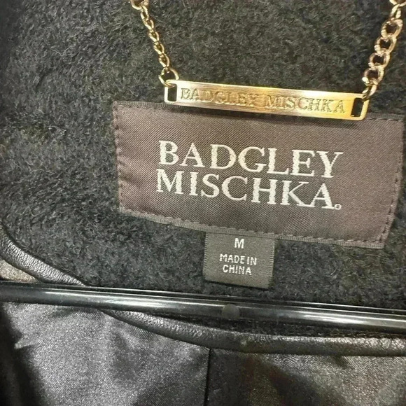 Badgley Mischka Coco Leather Trimmed Wool Blend Topcoat Coat, size M - Picture 9 of 11